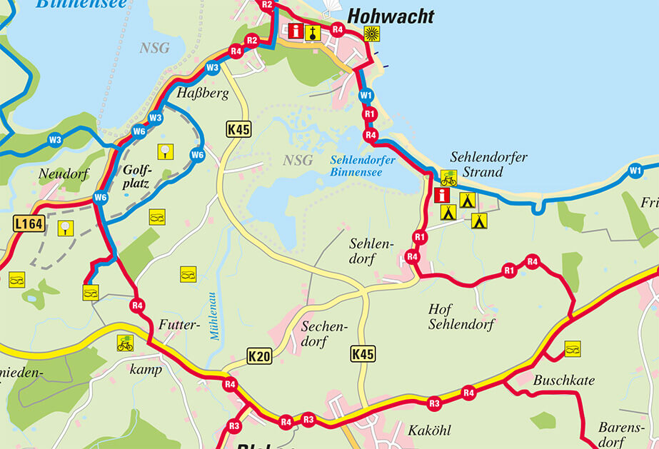 Radfahren Hotel Hohe Wacht Radfahren Hotel Hohe Wacht, Kartenausschnitt Radroute R4 an der Howachter Bucht