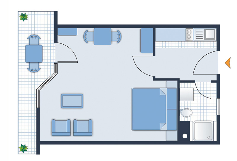 Grafisches Layout der Einzimmer Ferienwohnung