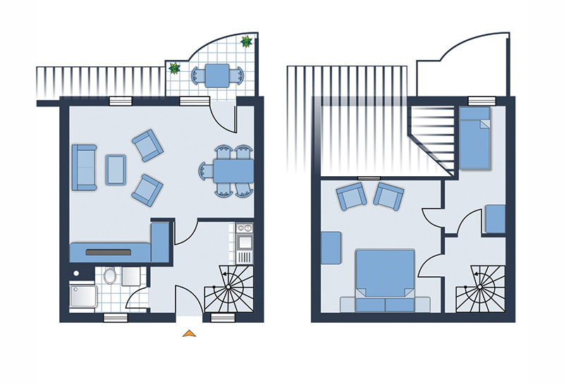 Grafisches Layout der Zwei bis Fünf Zimmer Ferienwohnung