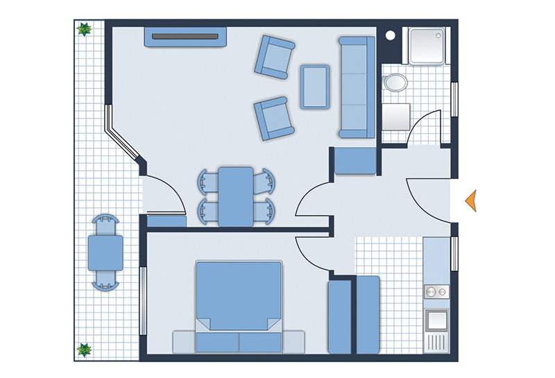 Grafisches Layout der Zwei Zimmer Ferienwohnung